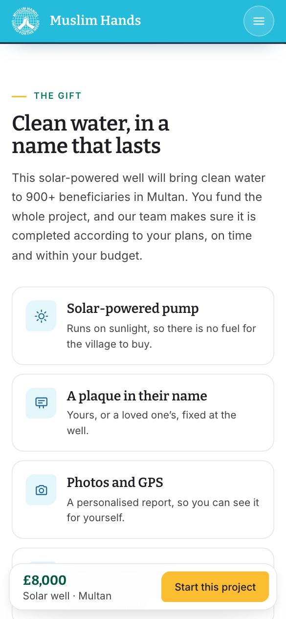 Project page: content first, form at the end