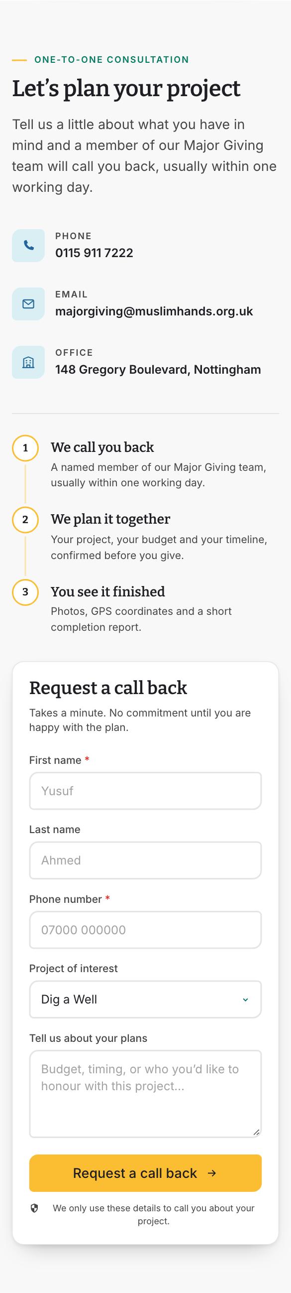 Home: form below details and steps