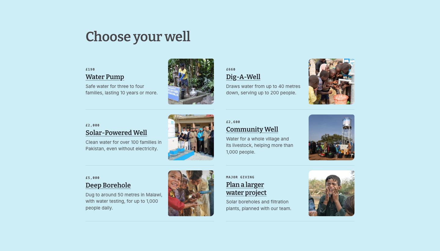 “Choose your well” rows at the bottom of the page