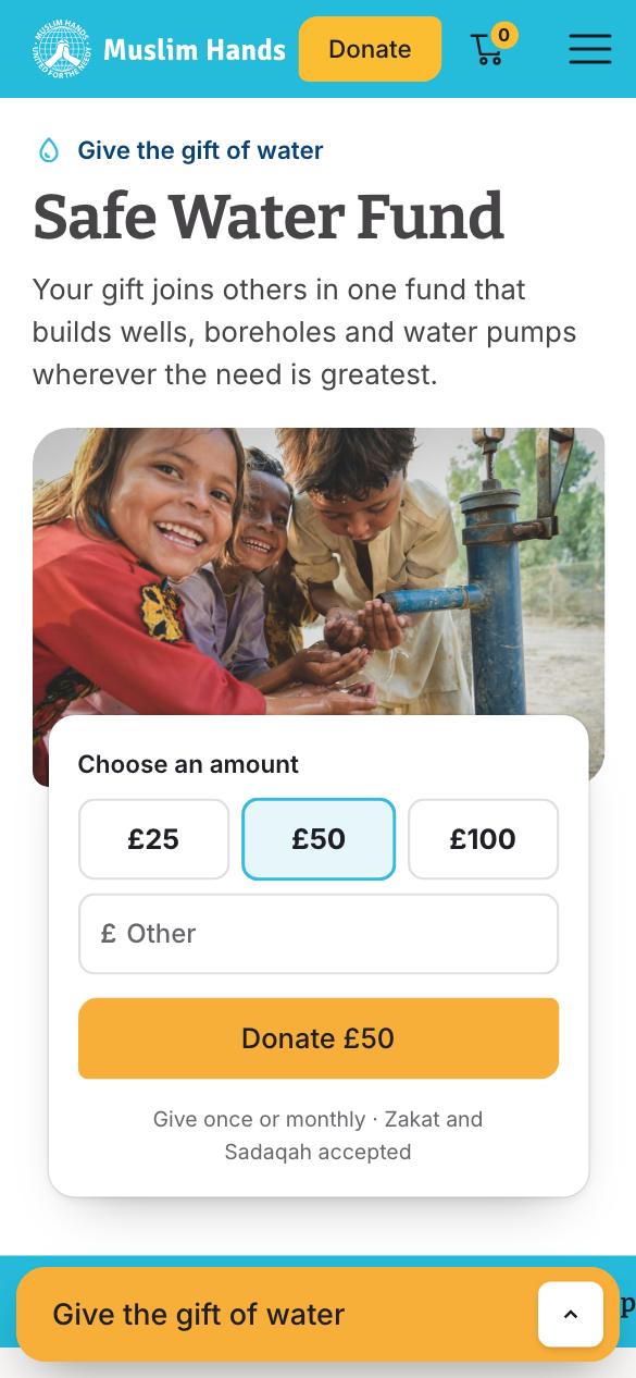 On a phone, Donate above the fold