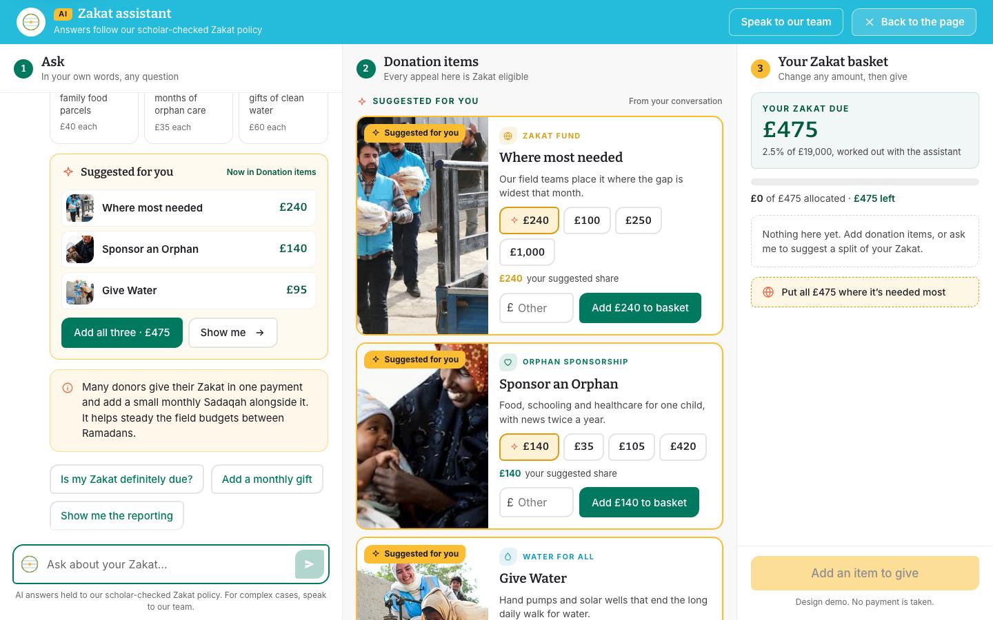 Desktop: chat, donation items, basket